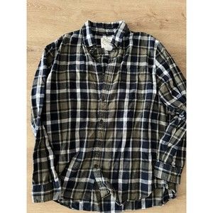 St Johns Bay Men’s Sz XL Green Blue Plaid Cotton Flannel